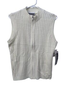 Vintage Carly Blake Sweater Vest Small Ribbed Zip Front Ivory Cozy Deadstock NEW